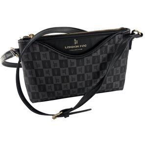 London Fog Addison Tower Signature Print Crossbody Bag Purse Black